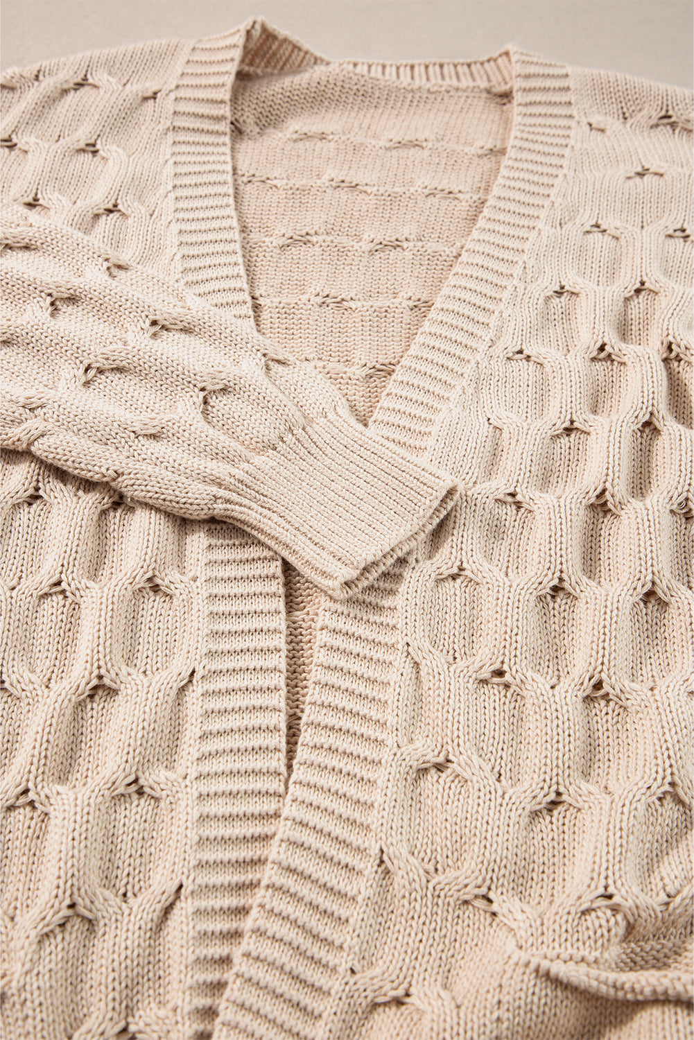 Jet Stream Cable Knit Eyelet Side Pockets Baggy Cardigan