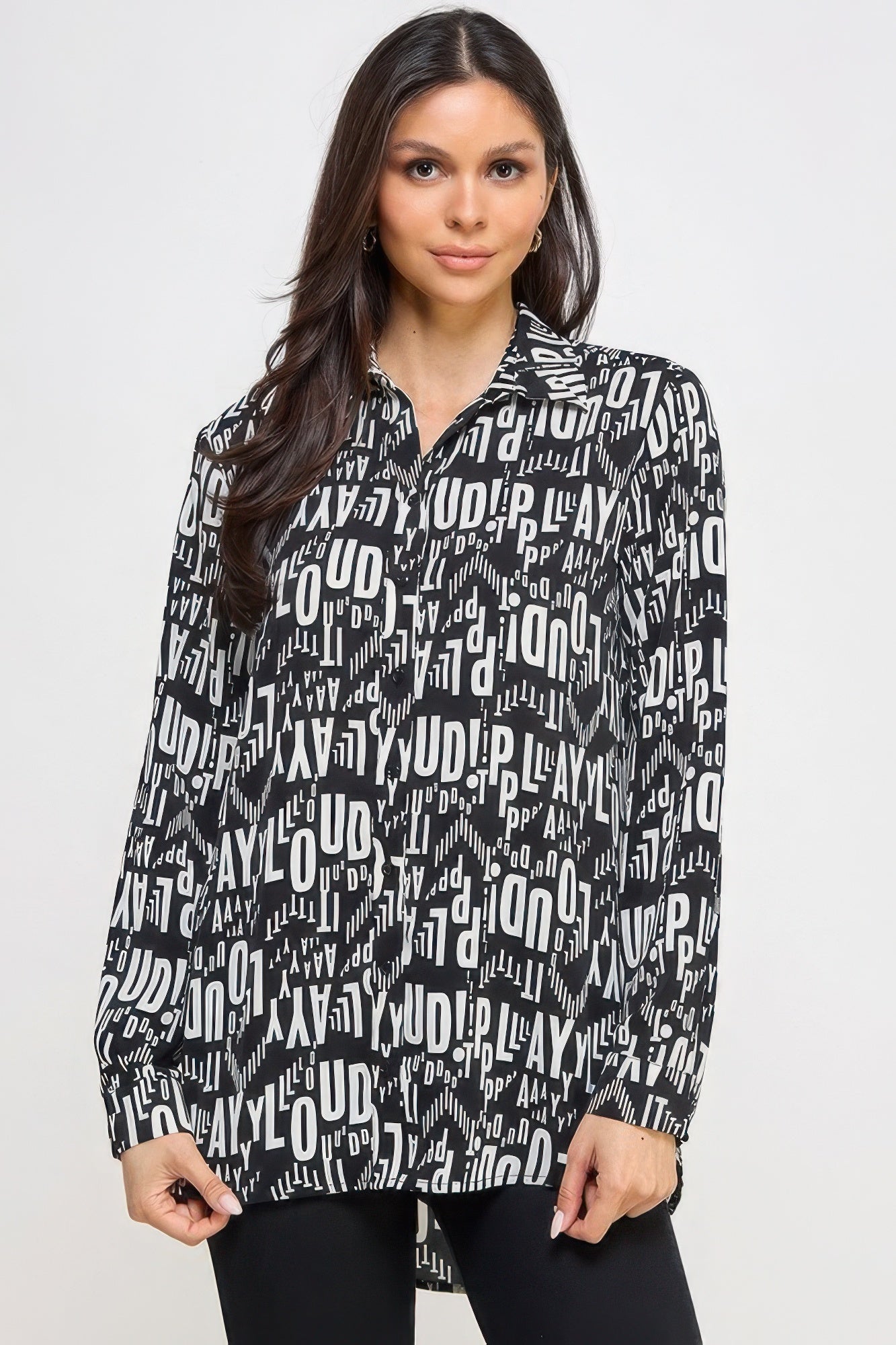 Printed Satin Long Sleeve Tunic Top