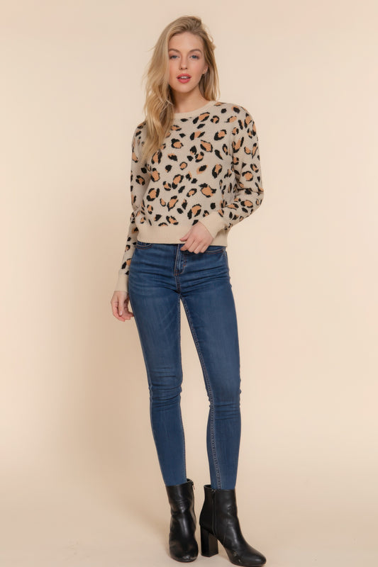 Long Slv Animal Jacquard Sweater