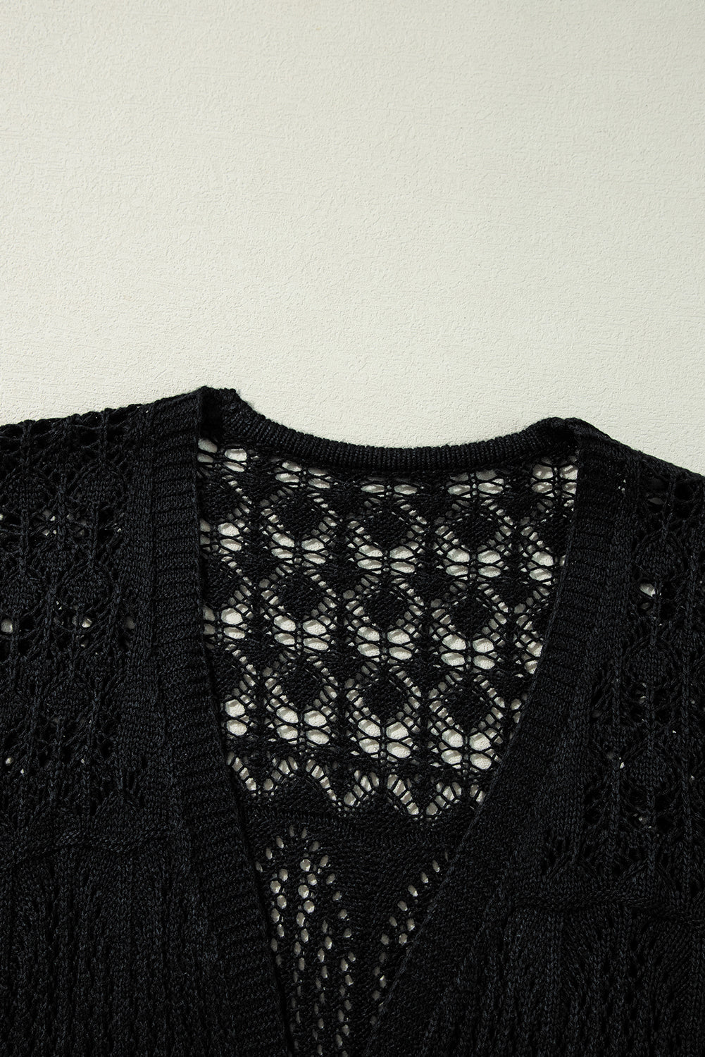 Black Crochet Hollow Out Open Front Cardigan