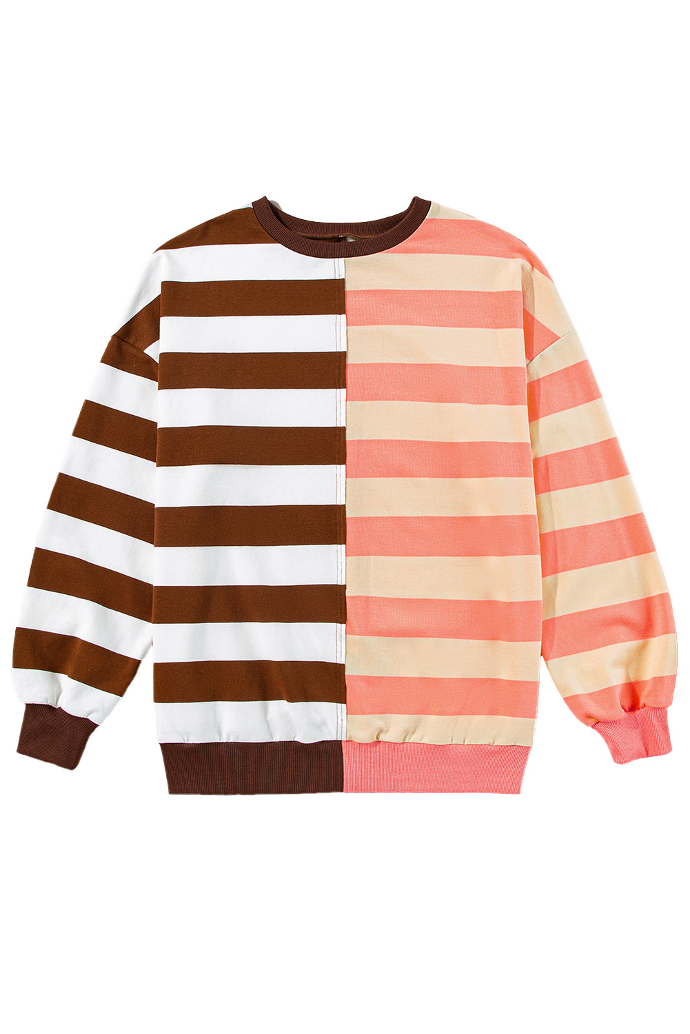 Brown Stripe Color Block Drop Shoulder Pullover Sweatshirt